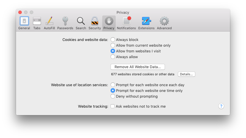 Datenschutz-Einstellungen im Safari Browser